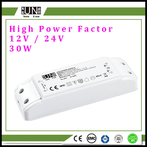 New Low Price 30W 24V High Power Factor LED Driver, LED Strips Power 30W, 24V 30W LED Power Supply, IP20 30W with PF>0.9, LED Transformer, LED Controller 30W
